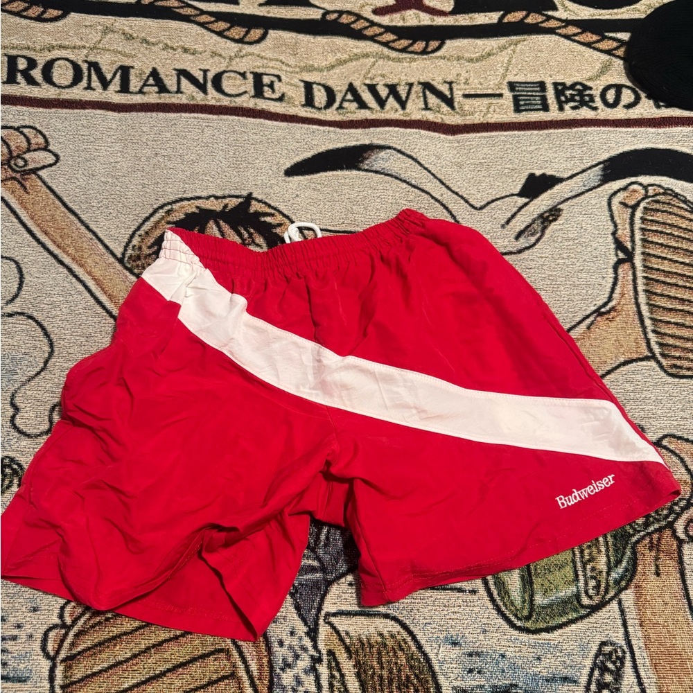 Budweiser Red Shorts with White Stripe